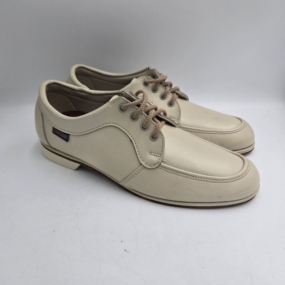 Vintage Dexter Bowling Shoes Beige Leather Men's Size 8.5 M Made In USA Retro
